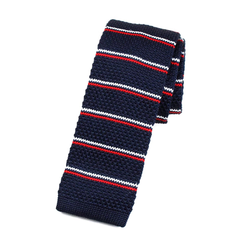 Classy Men Navy Blue Striped Square Knit Tie