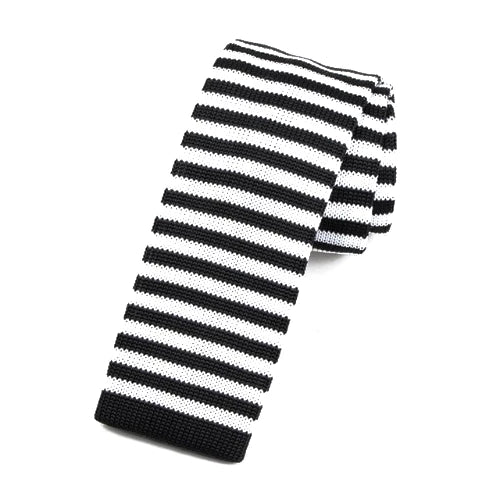 Classy Men Black White Striped Square Knit Tie