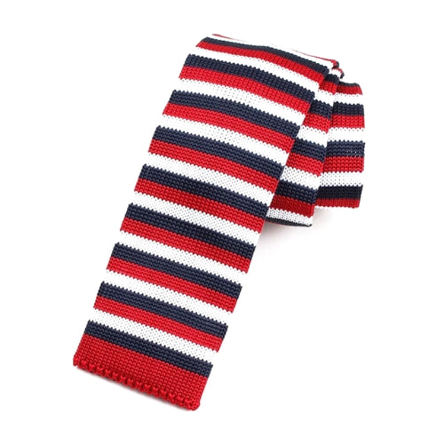 Classy Men Red White Blue Square Knit Tie