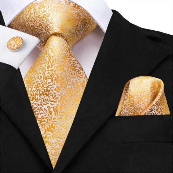 Classy Men Orange Gold Floral Silk Tie