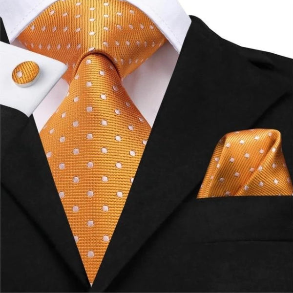 Classy Men Orange White Polka Dot Silk Tie