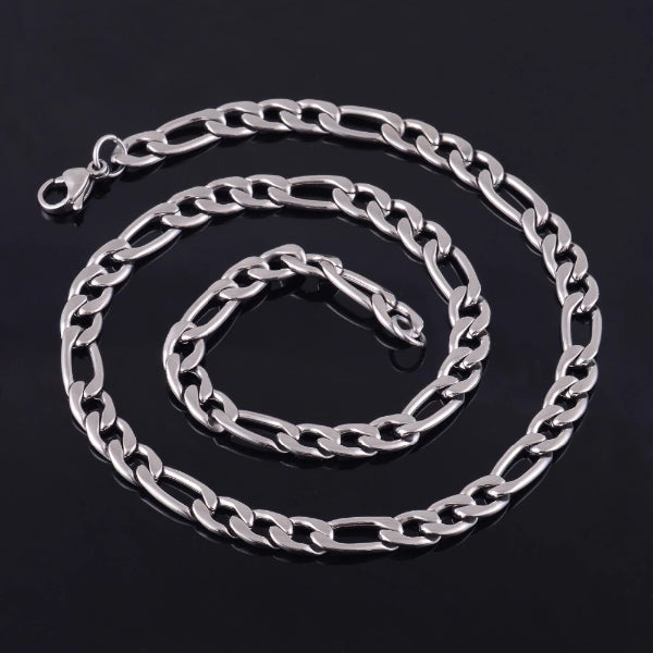 7mm Stainless Steel Figaro Chain Necklace for Men