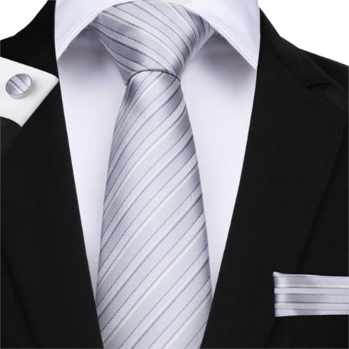 Classy Men Grey White 3D Striped Silk Tie