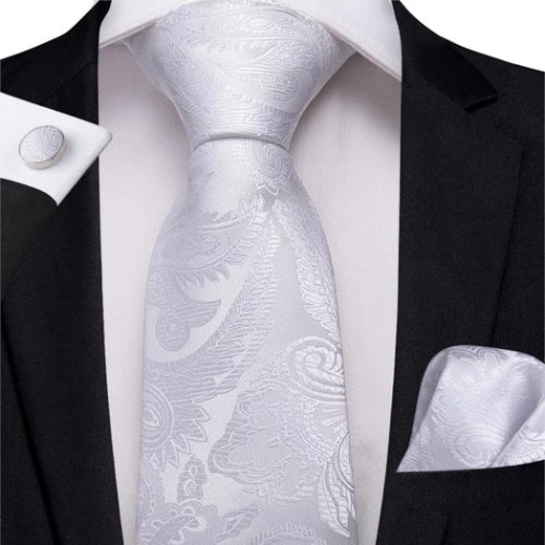 Classy Men White Floral Silk Tie