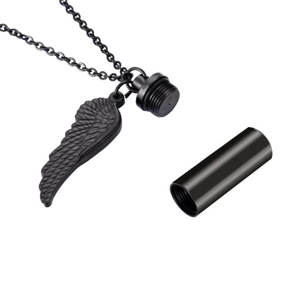 Black Openable Angel Wing Urn Pendant Necklace For Ashes