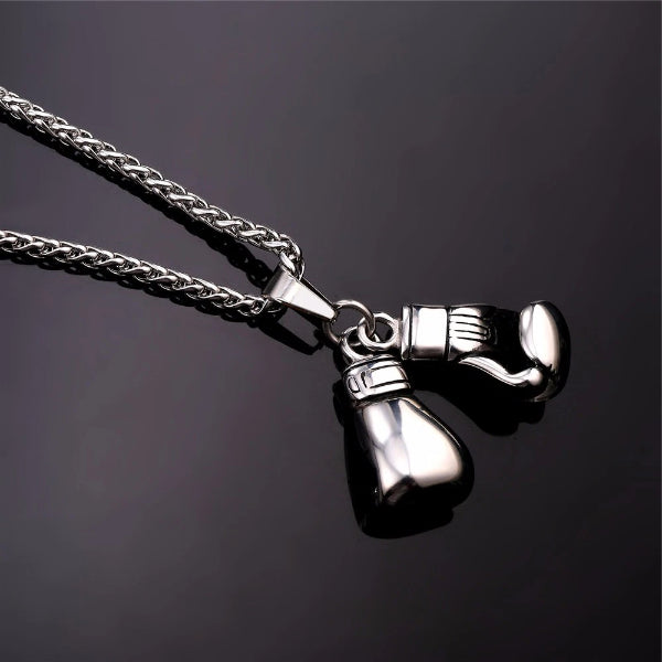 Detail image of silver boxing gloves pendant necklace