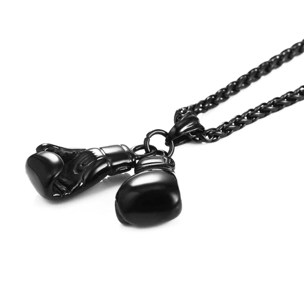 Closeup Image Of The Black Boxing Gloves Pendant Necklace
