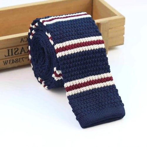 Classy Men Blue Red White Square Knit Tie
