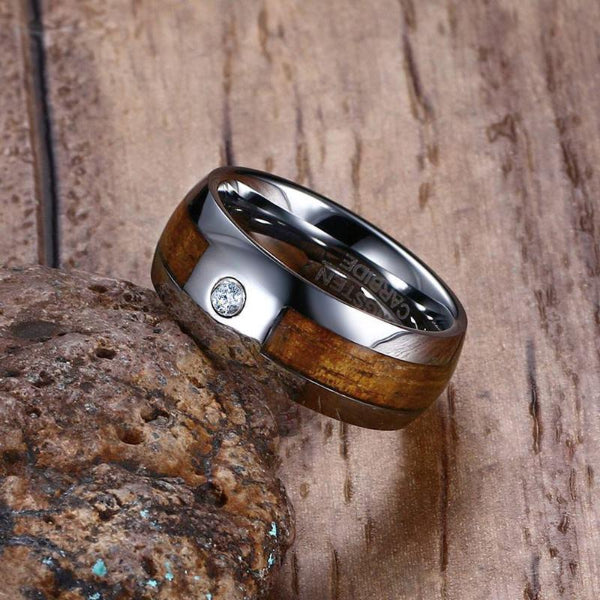 Classy Men CZ Wood Inlay Ring - Classy Men Collection