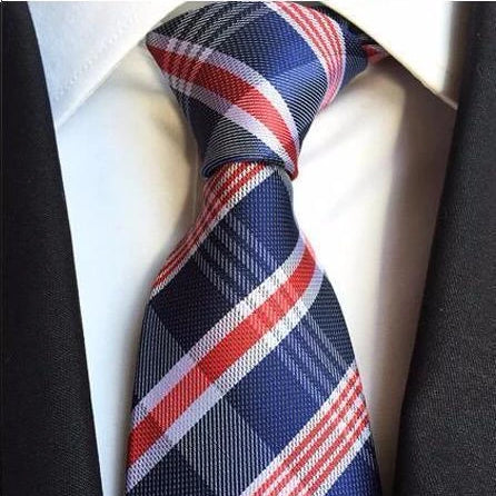 Classy Men Blue White Red Plaid Silk Tie