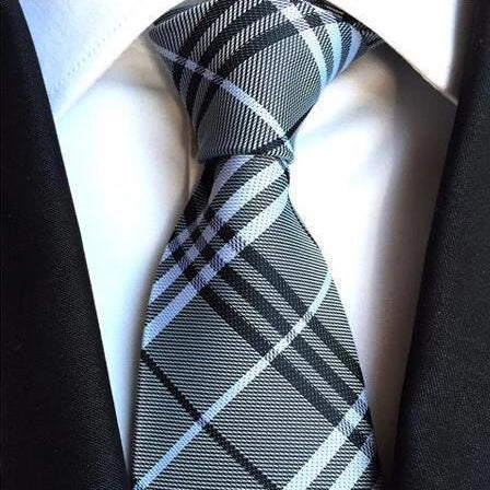 Classy Men Grey Plaid Silk Tie