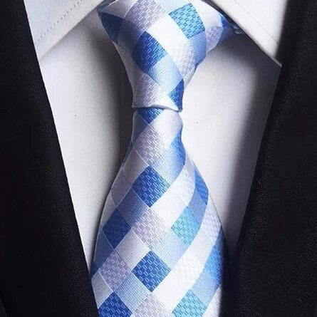 Classy Men Blue White Cross-Striped Silk Tie