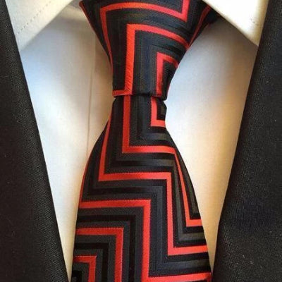 Classy Men Red Black Zig Zag Silk Tie