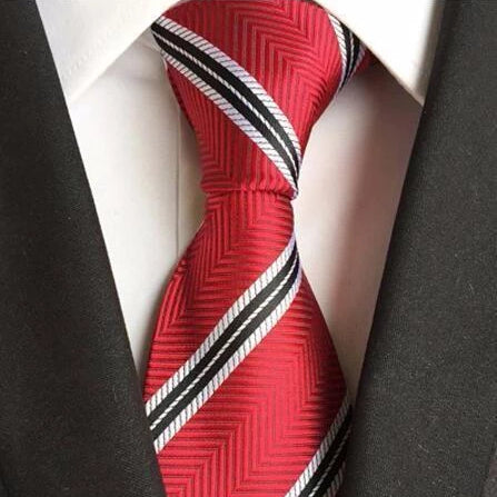 上品な男性赤白ストライプ シルク ネクタイ