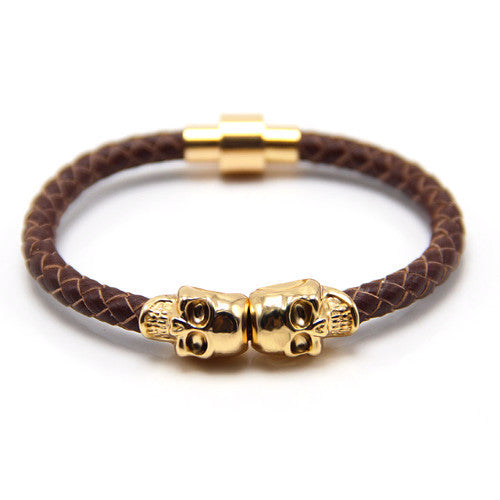 Rico | Lava Stone & Gold-Tone Stainless Steel Skull Bracelet | In stock! |  Arkai