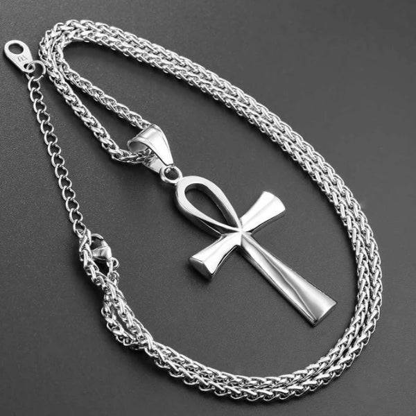 Classy Men Silver Ankh Cross Pendant Necklace