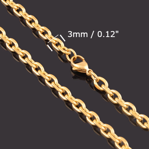Classy Men 3mm Gold Rolo Chain Necklace