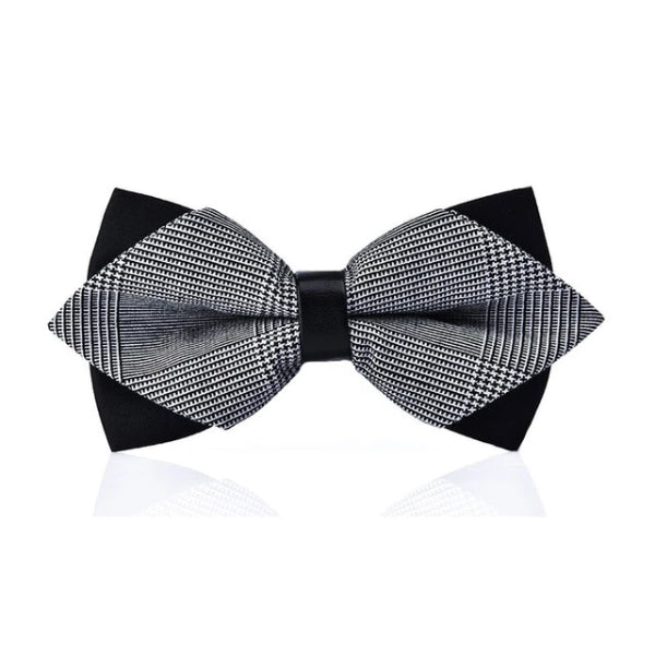 Classy Men Grey Striped Pre-Tied Diamond Bow Tie