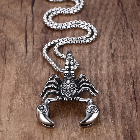 Mens stainless steel scorpion pendant necklace