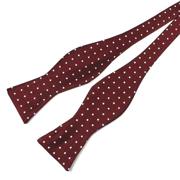 Classy Men Wine Red Dotted Silk Self-Tie Bow Tie
