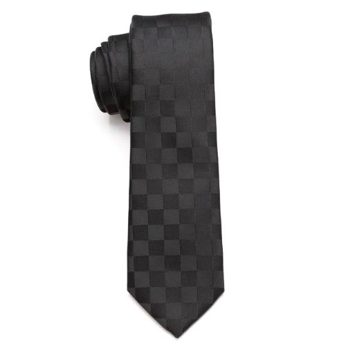 Black Skinny Tie With Checkerboard Pattern