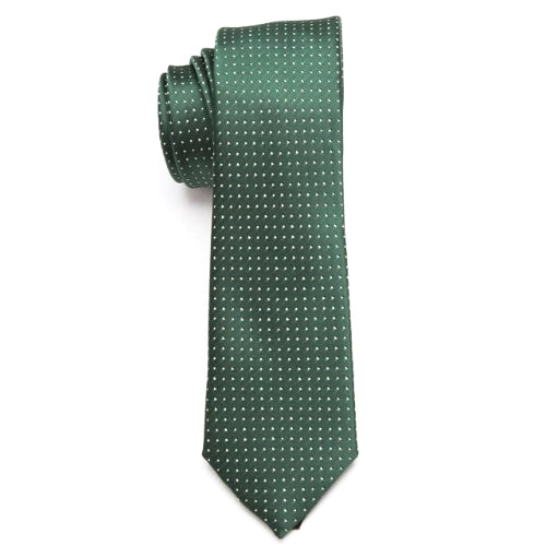 Cravatta skinny da uomo di classe verde con mini puntini