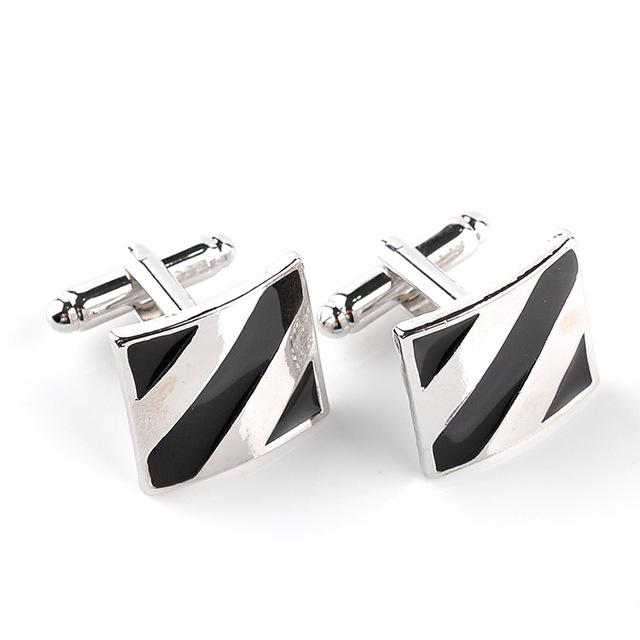 Classy Men Cufflinks Platinum Obsidian Stripe - Classy Men Collection