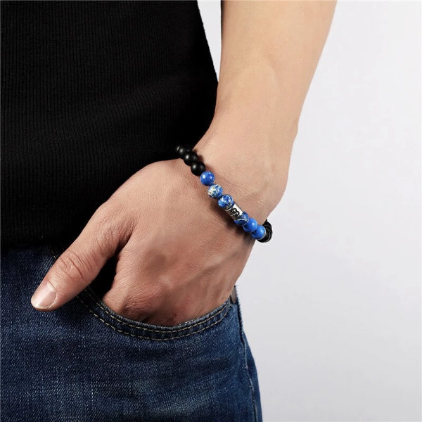 Classy Men Cancer Blue Beaded Zodiac Bracelet