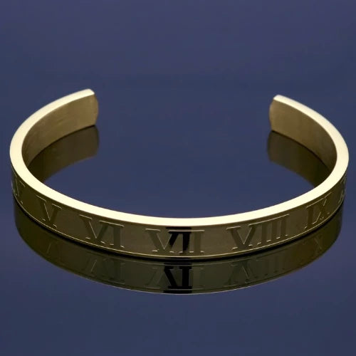 Classy Men Gold Roman Numeral Cuff Bracelet