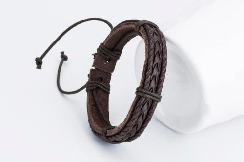 Men's Brown Leather Bracelet, Men's Infinity Bracelet, Men Geometric Bracelet, Mens Modern Bracelet, Mens Unique Leather Bracelet, Boho
