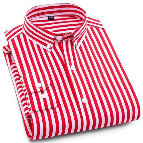 レッドストライプカジュアルドレスシャツ |モダンフィット |サイズ38～44