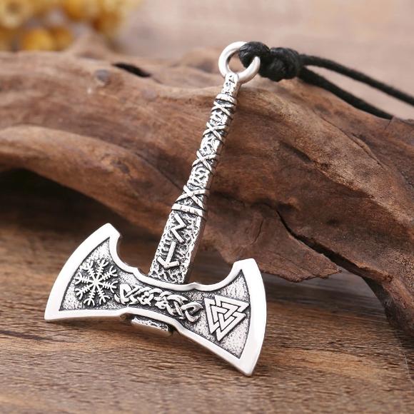 Detailed Image Of The Silver Axe Pendant Necklace