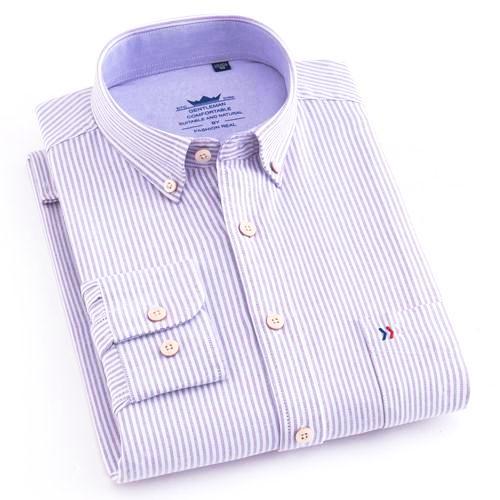 ライトパープルストライプオックスフォードドレスシャツ |レギュラーフィット |サイズ38～44