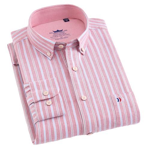 ピンクのストライプのオックスフォード ドレス シャツ |レギュラーフィット |サイズ38～44