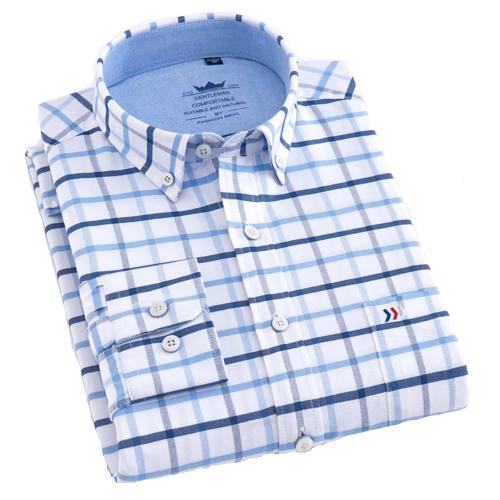 Blue Checkered Oxford Dress Shirt | Regular Fit | Sizes 38-44 - Classy Men Collection
