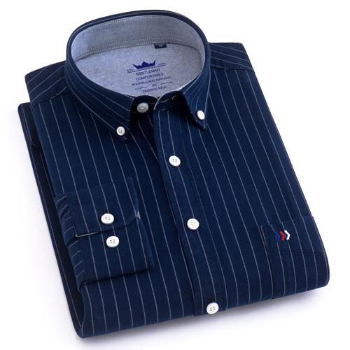 Navy Blue Striped Oxford Dress Shirt | Regular Fit | Sizes 38-44