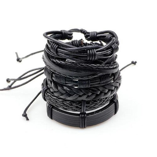 Classy Men Black Leather Bracelet Set | 2 Styles - Classy Men Collection