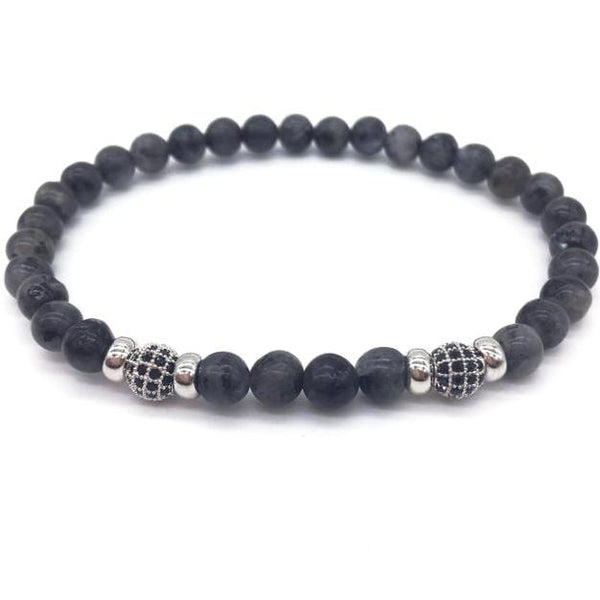 Men's Slim Natural Stone Bracelet with Crystal Pavé Beads | CMC ...