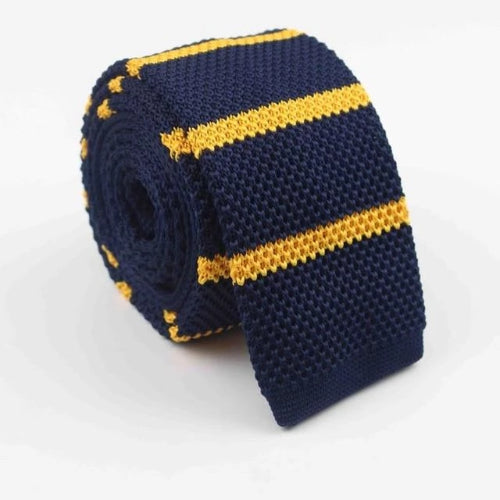 Classy Men Blue Yellow Striped Square Knit Tie