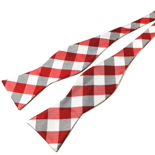 Classy Men Red Checkered Silk Self-Tie Bow Tie