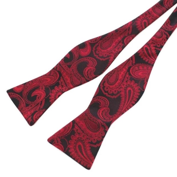 Classy Men Red Black Silk Self-Tie Bow Tie