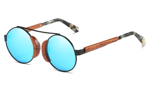 Classy Men Blue Round Wood Sunglasses - Classy Men Collection
