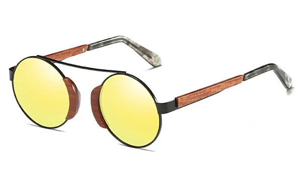 Classy Men Gold Round Wood Sunglasses - Classy Men Collection