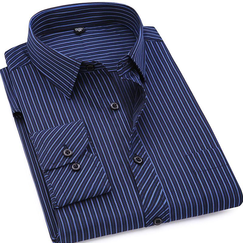 Navy Blue Striped Dress Shirt | Modern Fit | Sizes 38-48