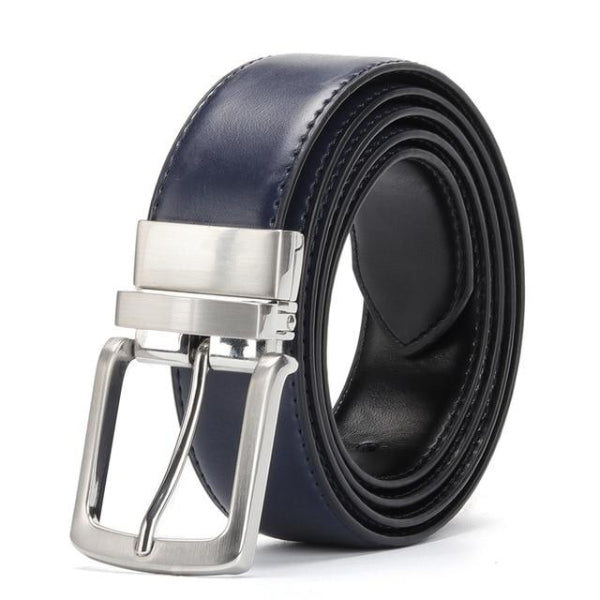 Mens Reversible Leather Belt in Blue & Black
