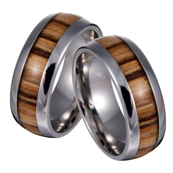 Classy Men Silver Light Wood Inlay Ring