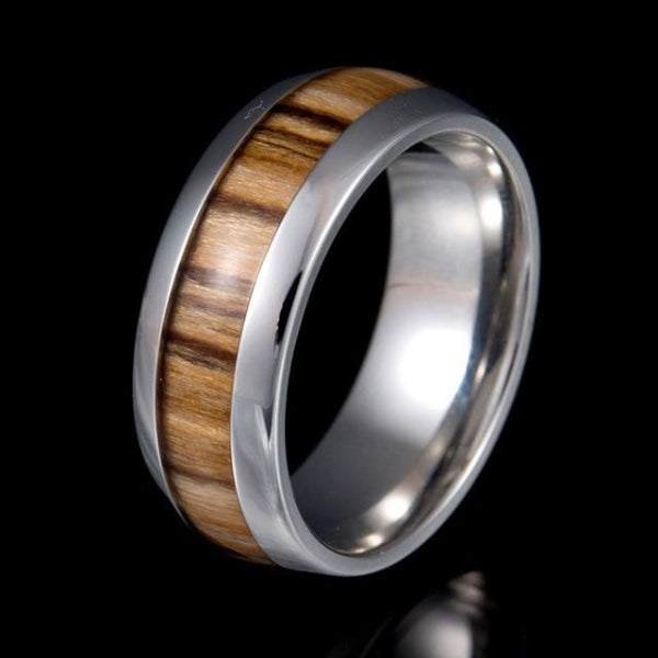 Classy Men Silver Light Wood Inlay Ring
