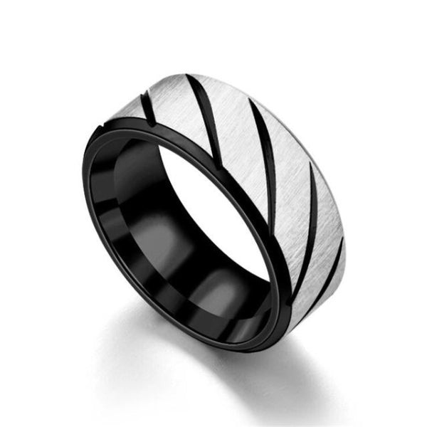 Black & Silver Striped Stainless Steel Ring for Men | CMC | Classy Men ...