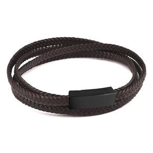 Bracciale da uomo in pelle intrecciata multistrato marrone di classe