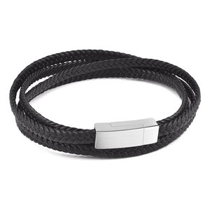 Bracciale da uomo in pelle intrecciata multistrato nero di classe